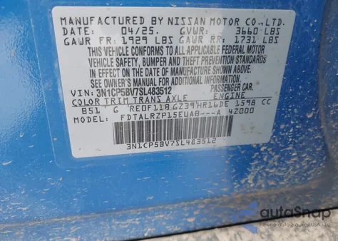 2025 Nissan Kicks Play S from USA, damaged, VIN 3N1CP5BV7SL483512